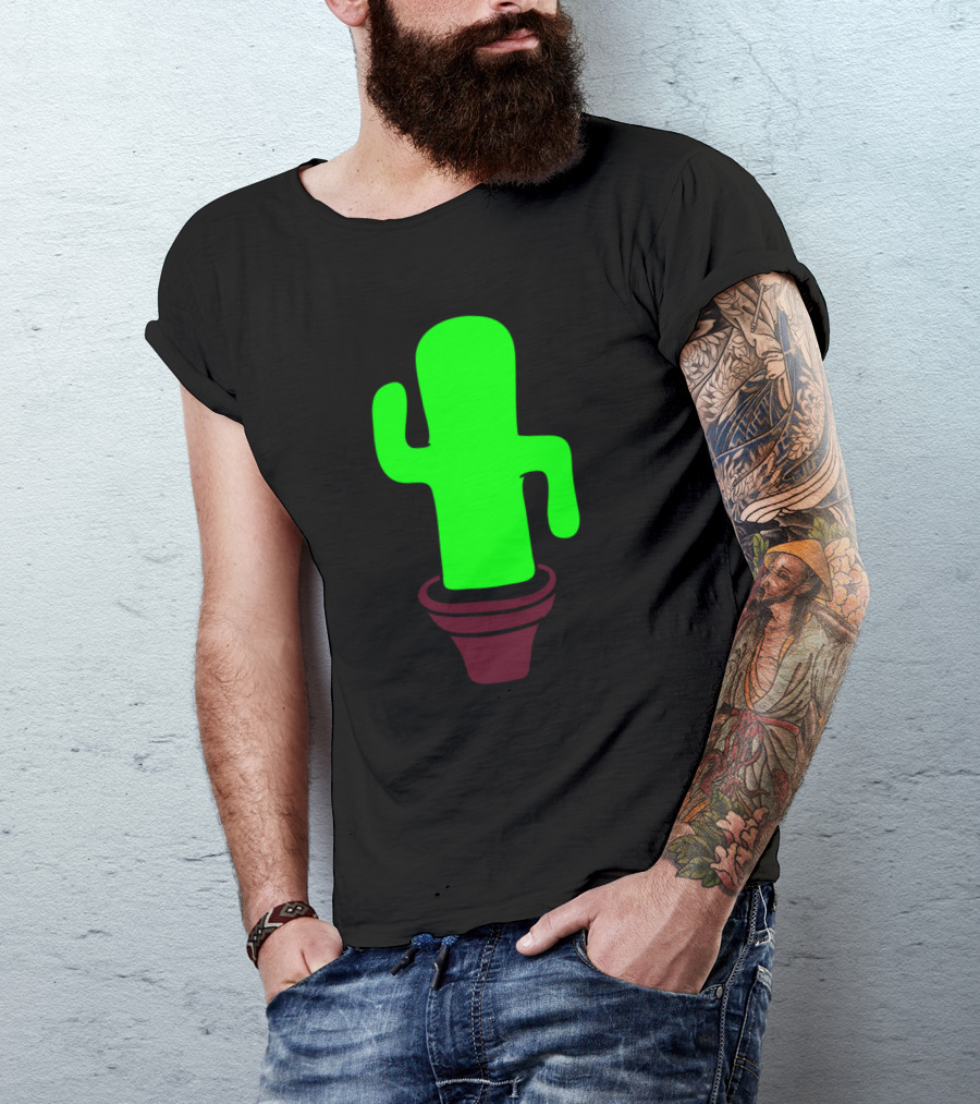 Cactus Dancing Sweet Cute Flowerpot Vibrant Green Cartoon T-Shirt