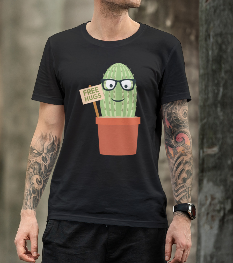 Cactus Free Hugs Cute Glasses Plant Fun T-Shirt