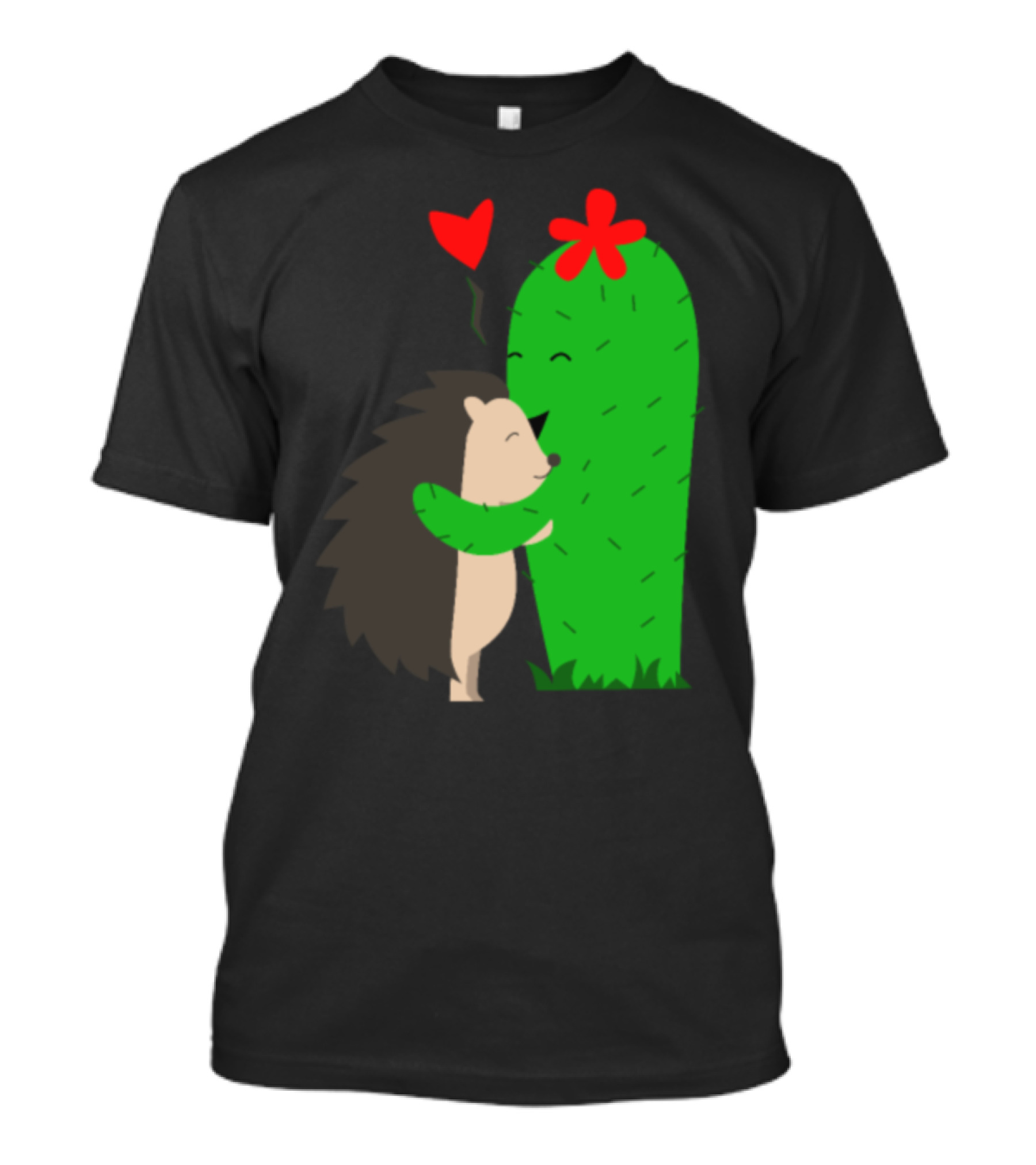 Cactus And Hedgehog Friends Embrace Love Heart Sting T-Shirt
