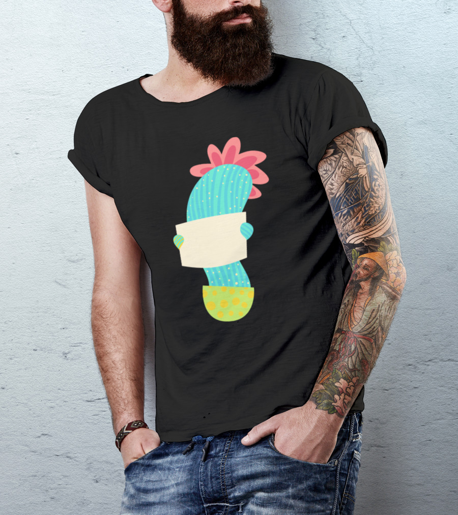 Cactus Holds Paper Colorful Plant With Blank Sign T-Shirt