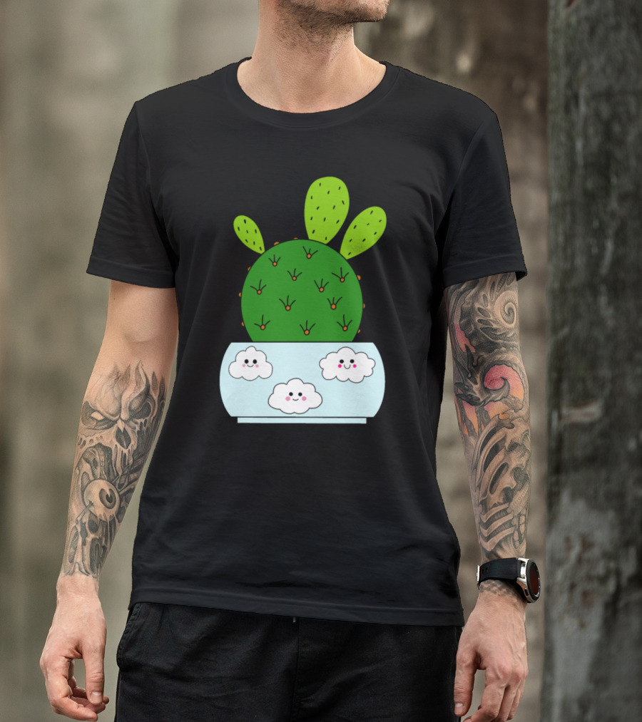 Cactus Hybrid In Cute Pot With Smiling Clouds T-Shirt