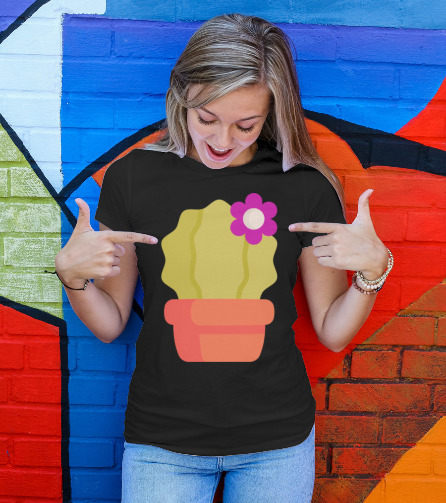 Cactus With Pink Flower In Orange Pot T-Shirt