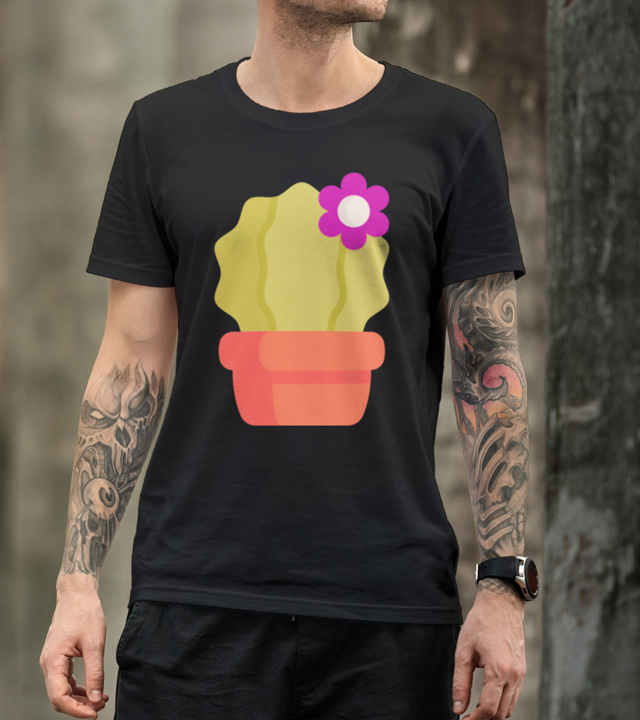Cactus With Pink Flower In Orange Pot T-Shirt
