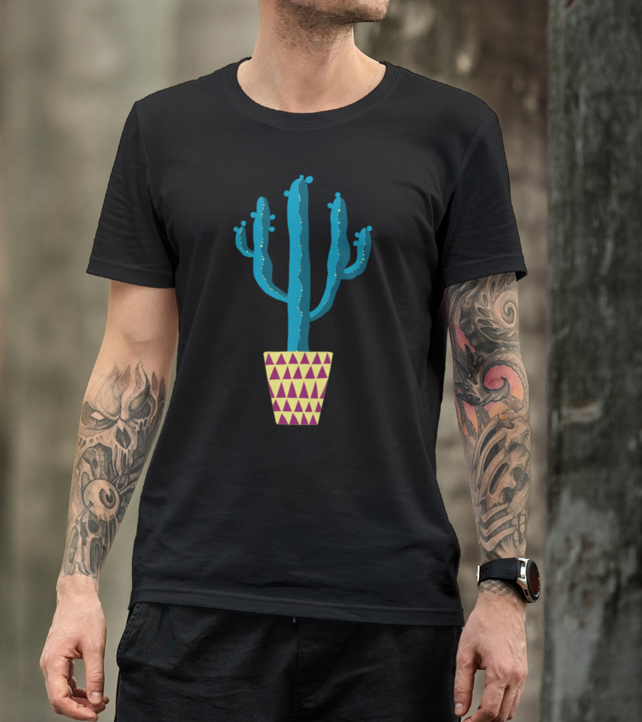 Cactus In A Yellow And Magenta Triangle Pot T-Shirt