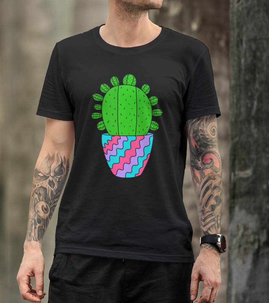 Cactus In Vibrant Wavy Multicolor Pot T-Shirt