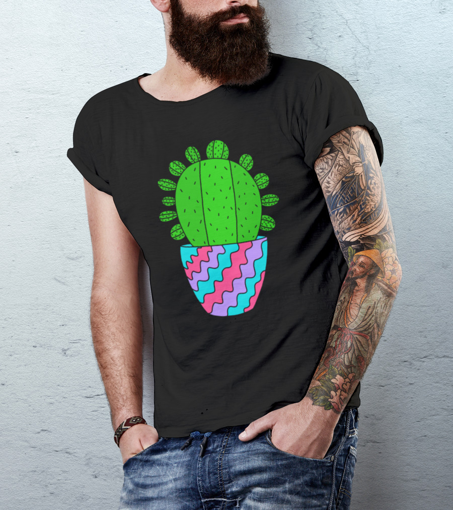 Cactus In Vibrant Wavy Multicolor Pot T-Shirt