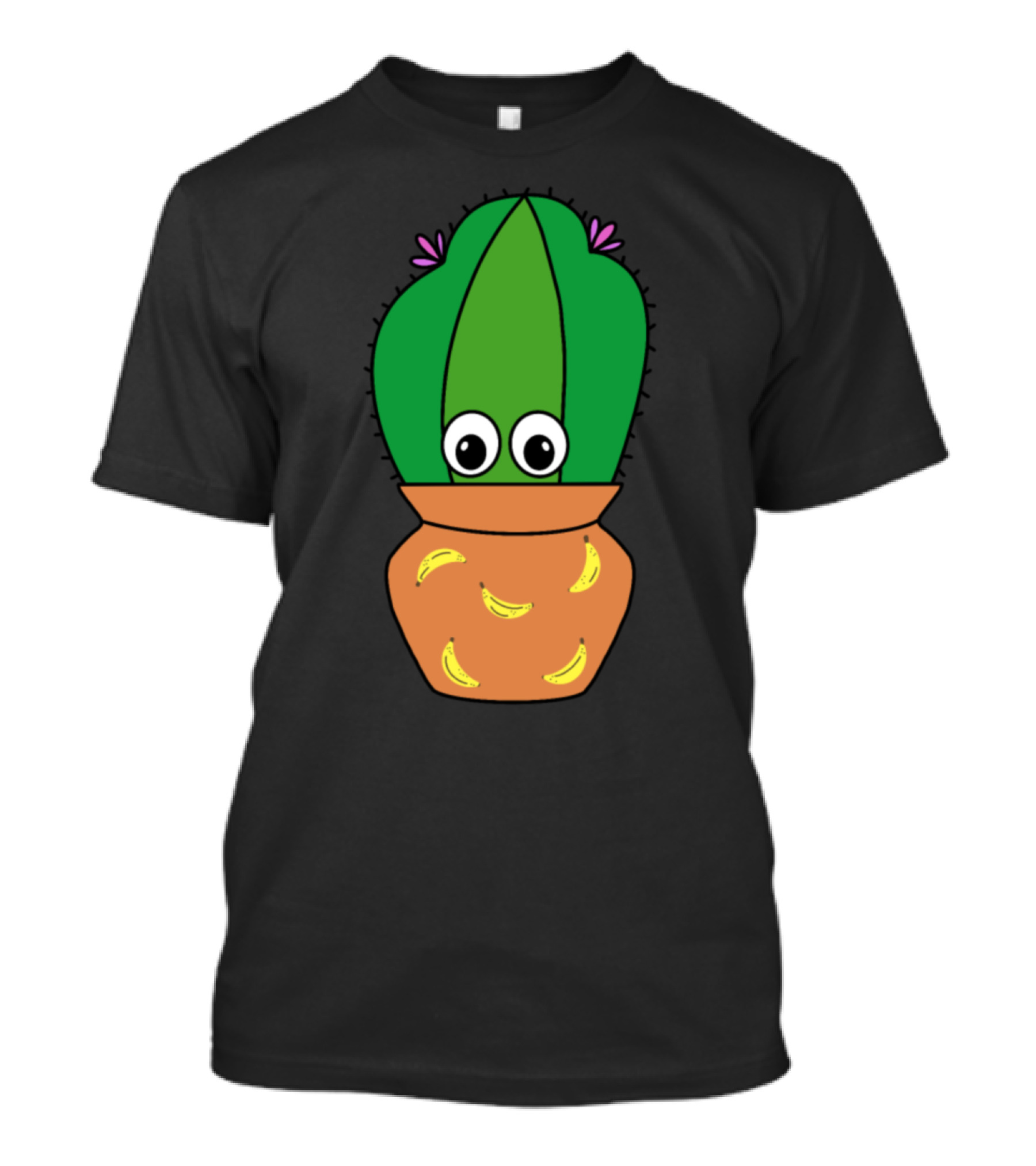 Cactus In A Banana-Decorated Pot With Cute Eyes And Flowers T-Shirt