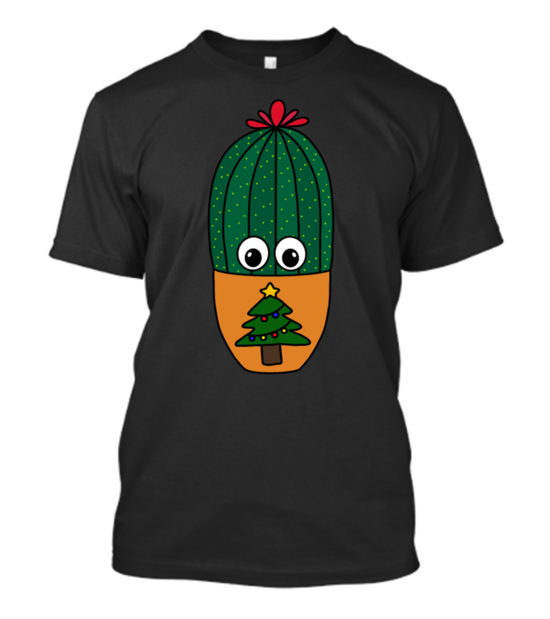 Cactus With Eyes In Holiday Tree Decorated Pot T-Shirt