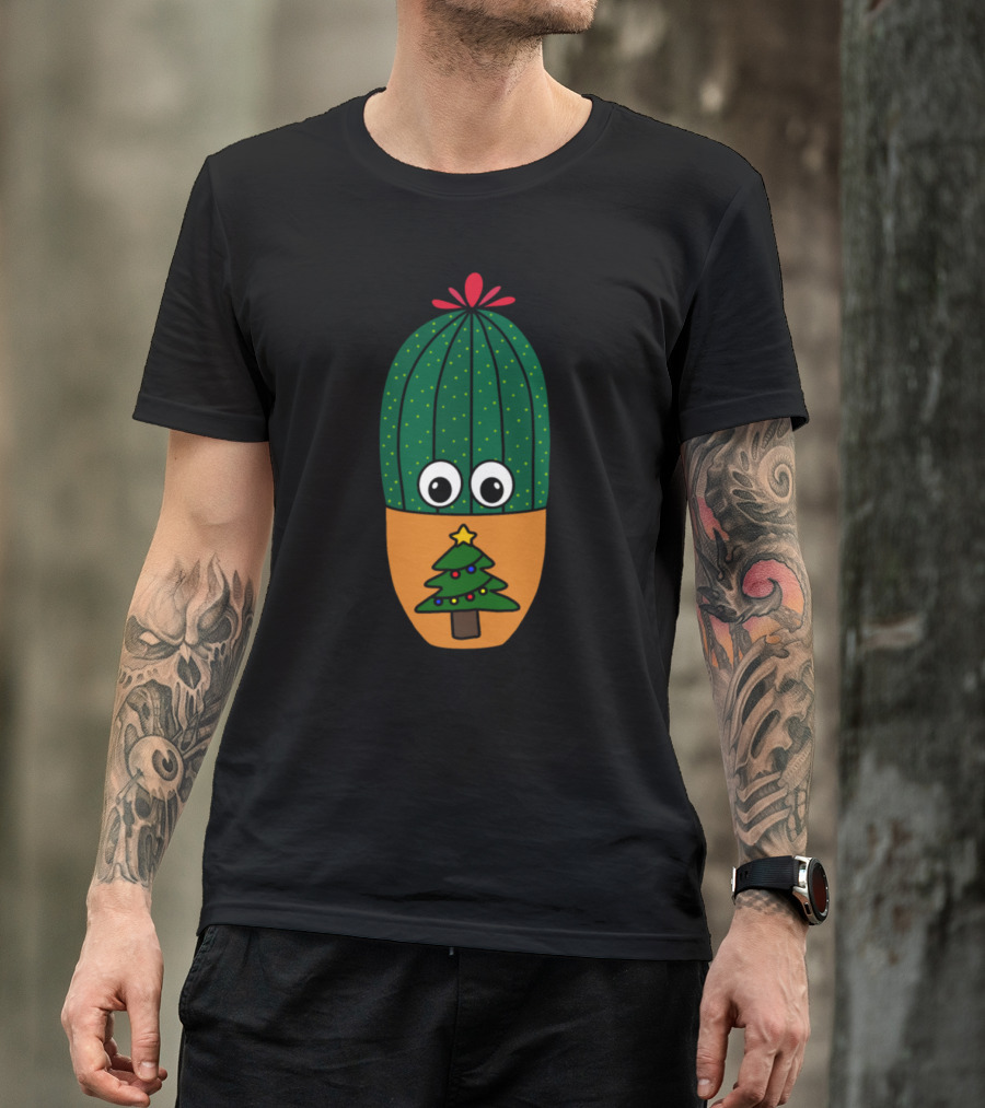 Cactus With Eyes In Holiday Tree Decorated Pot T-Shirt