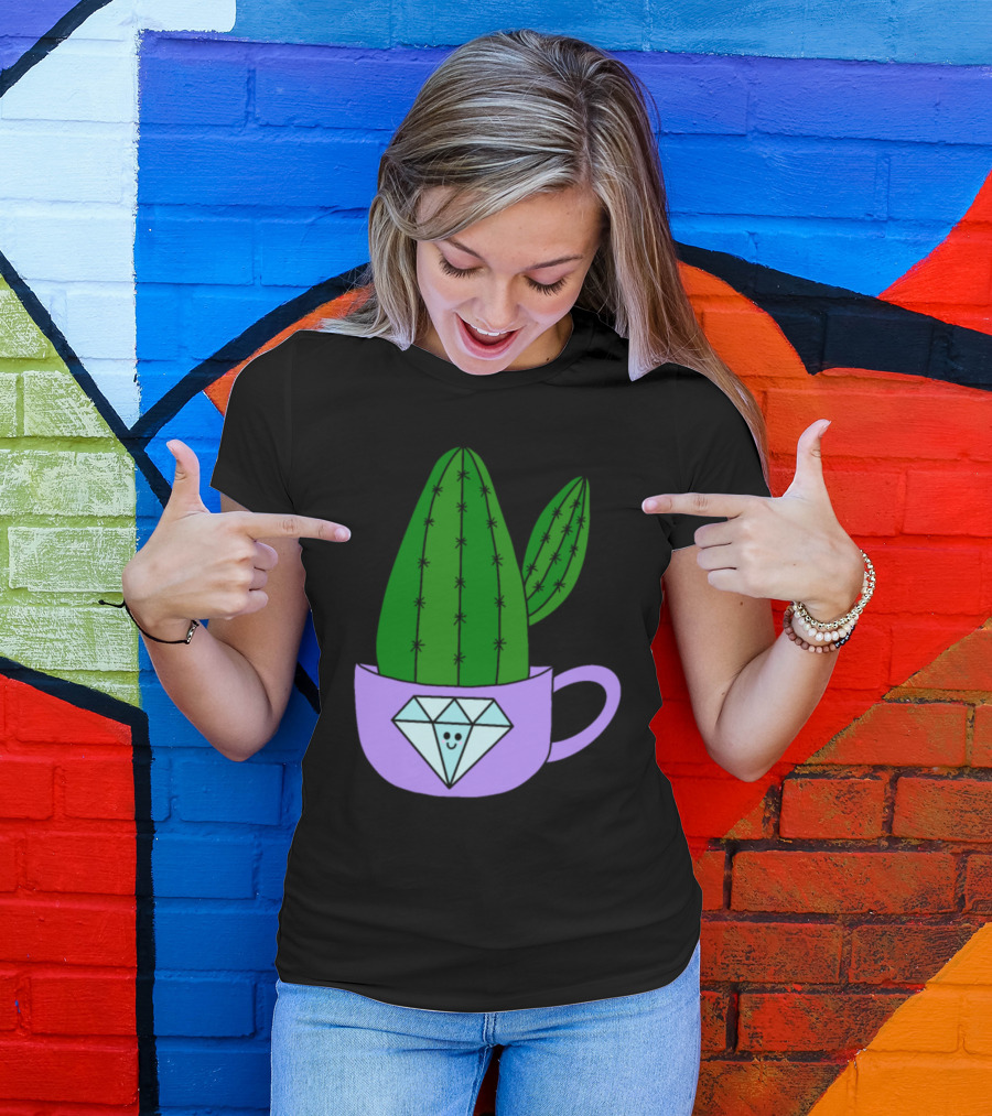Cactus In Diamond Mug With Smiling Face T-Shirt