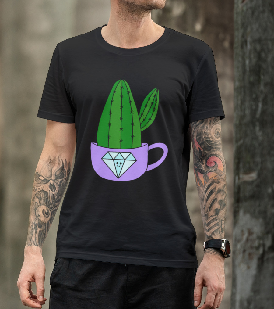 Cactus In Diamond Mug With Smiling Face T-Shirt