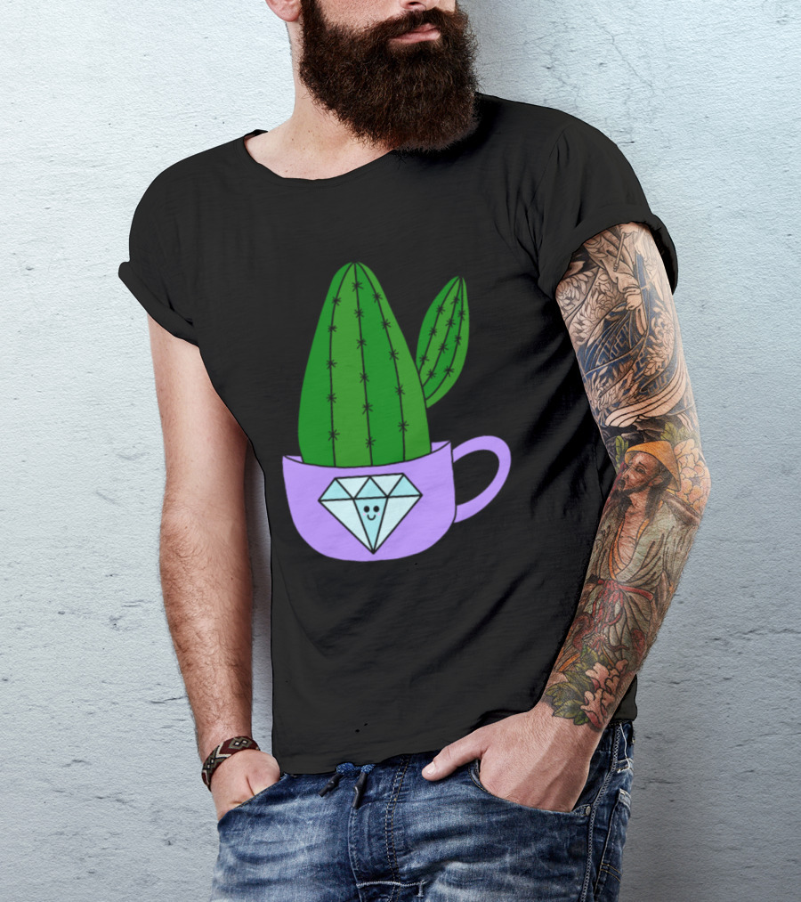 Cactus In Diamond Mug With Smiling Face T-Shirt
