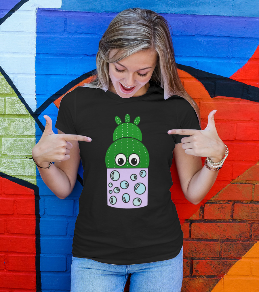 Cactus Eyes In Cute Bubble Pot T-Shirt