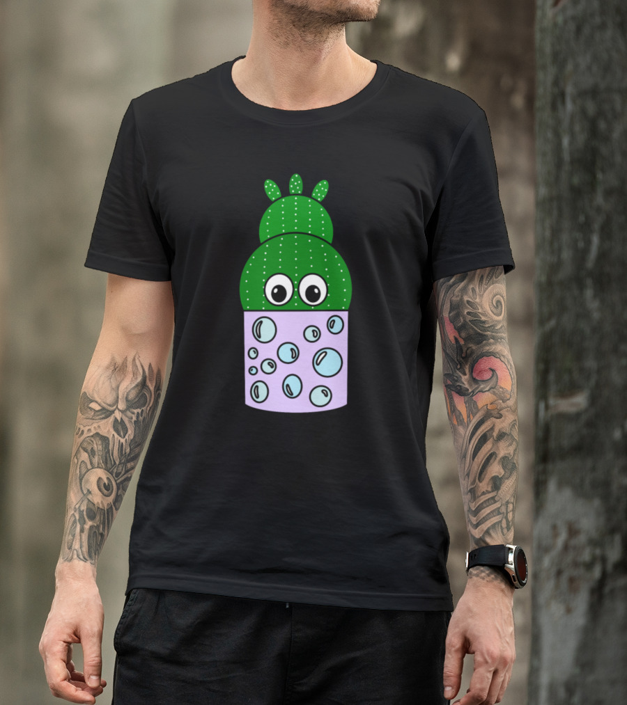 Cactus Eyes In Cute Bubble Pot T-Shirt