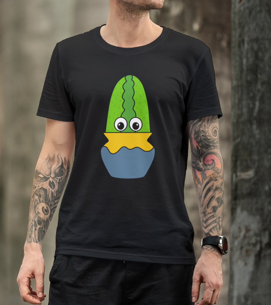 Cactus In Playful Cartoon Painted Jar With Googly Eyes T-Shirt