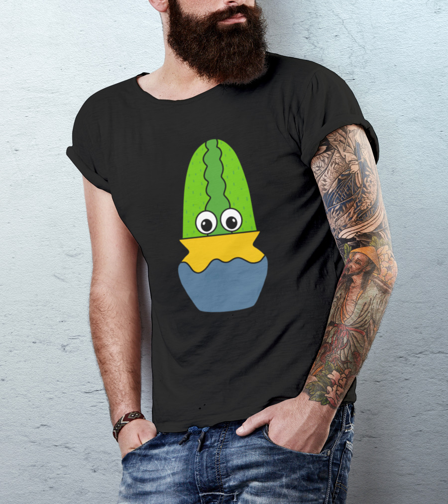 Cactus In Playful Cartoon Painted Jar With Googly Eyes T-Shirt