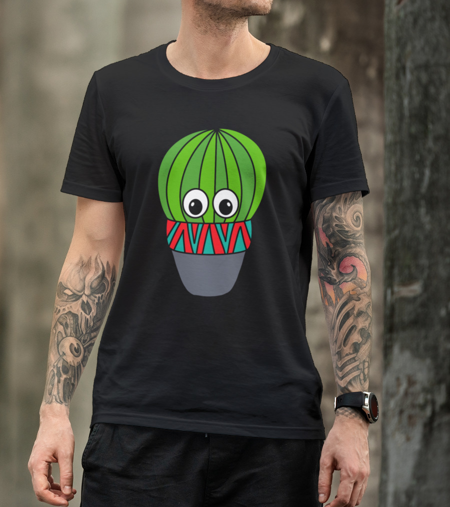 Cactus With Eyes In Colorful Patterned Pot T-Shirt