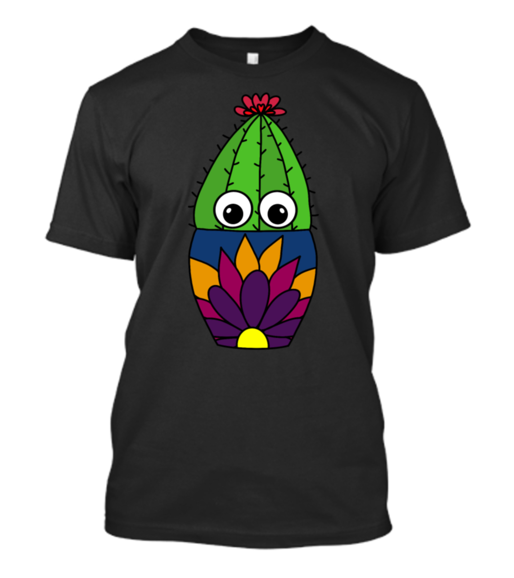 Cactus In Floral Pot With Colorful Flower T-Shirt
