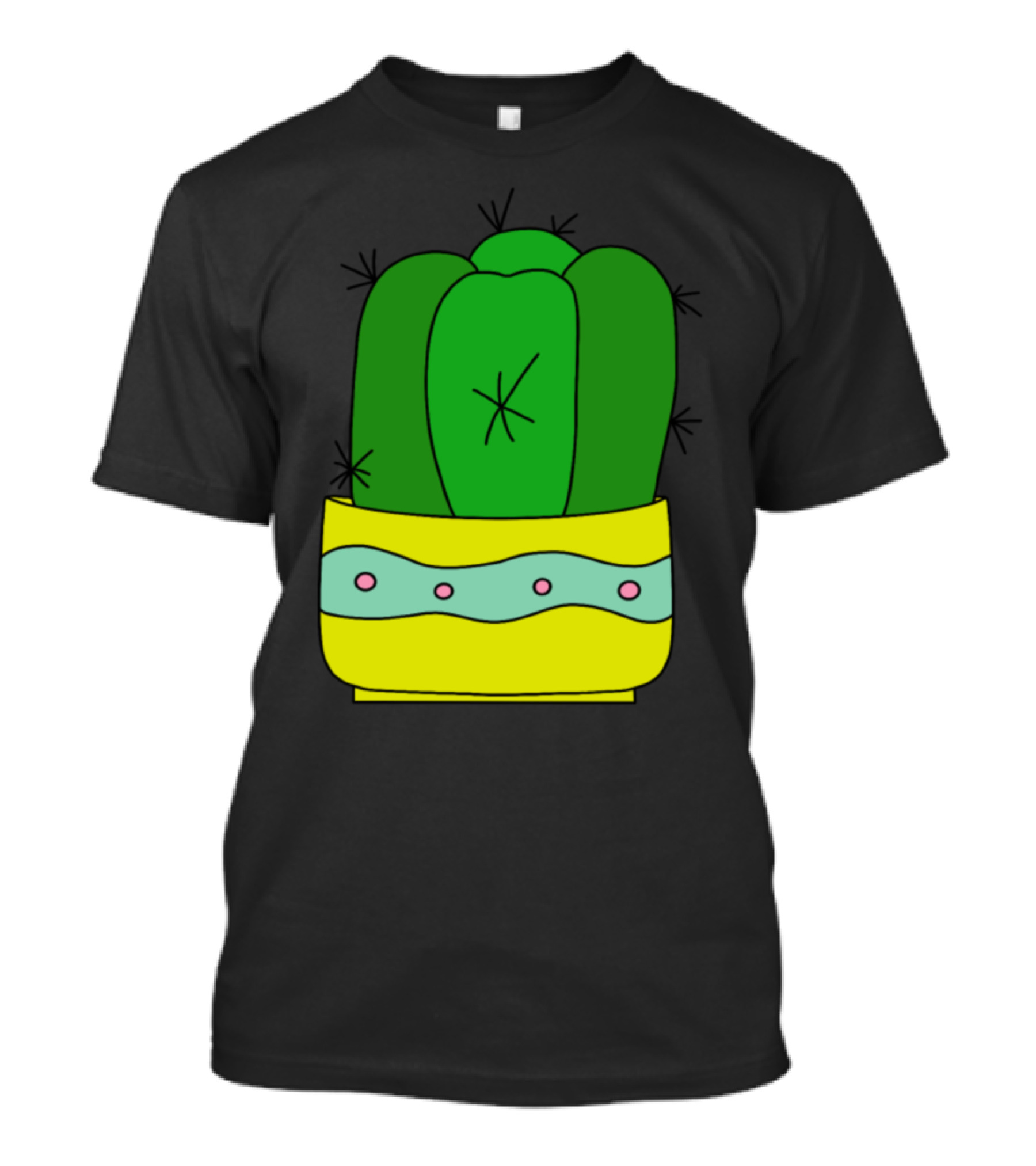 Cactus In Yellow Pot With Pink Dots And Wavy Green Stripe T-Shirt