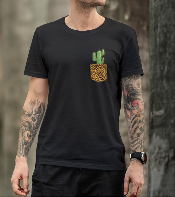 Cactus In Leopard Pocket Cacti Plant Boho Cat T-Shirt