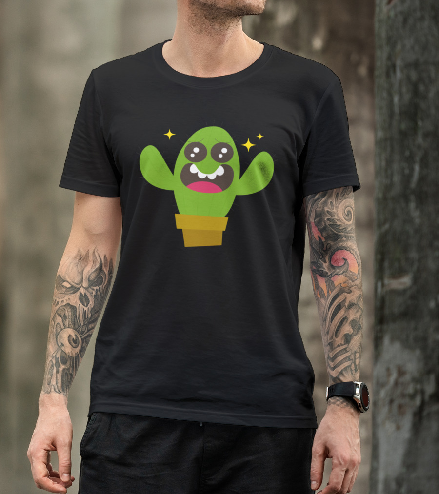 Cactus Loveqqe6e Smiling Cartoon Cactus With Sparkles T-Shirt
