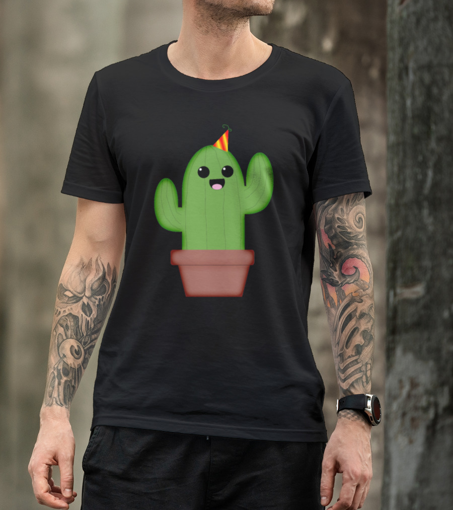 Cactus Party Kawaii Flower Hat Editions Happy Potted Cactus With Party Hat T-Shirt