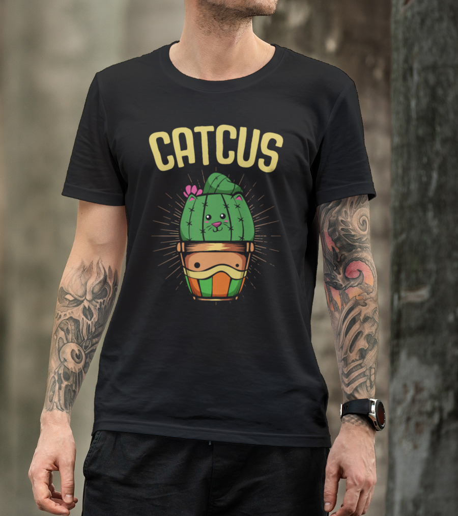 CATCUS Cute Cactus Plant With Cat Face T-Shirt