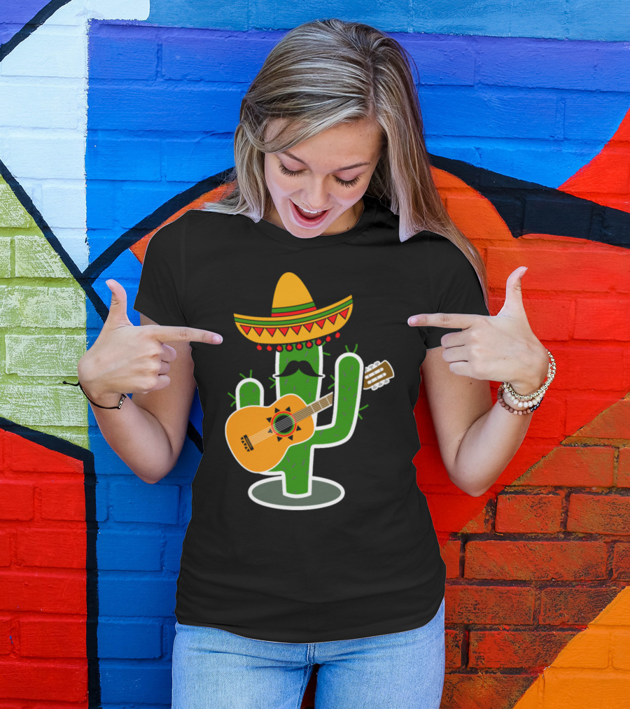 Cactus Sombrero Guitar Fiesta Vibes T-Shirt