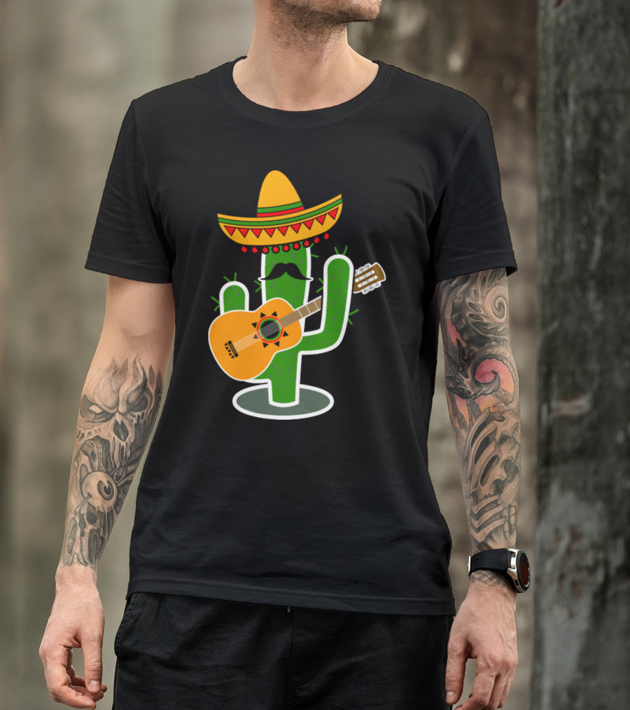 Cactus Sombrero Guitar Fiesta Vibes T-Shirt