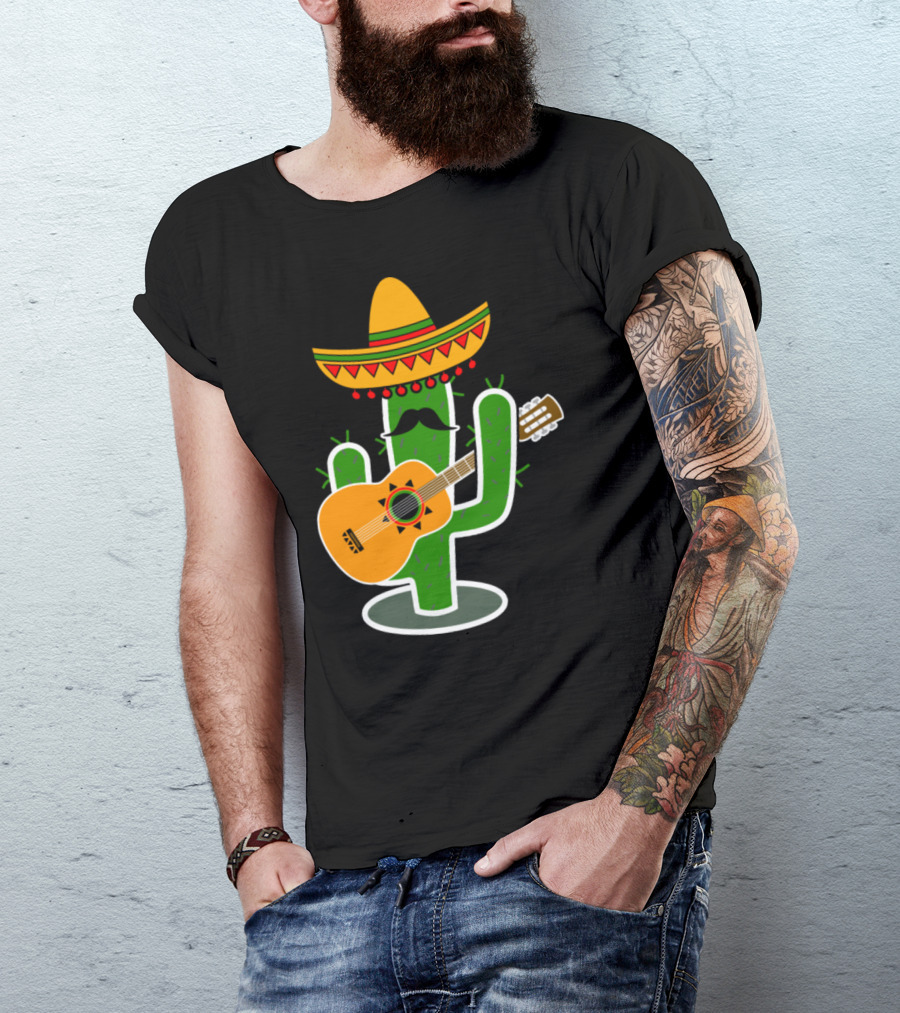 Cactus Sombrero Guitar Fiesta Vibes T-Shirt
