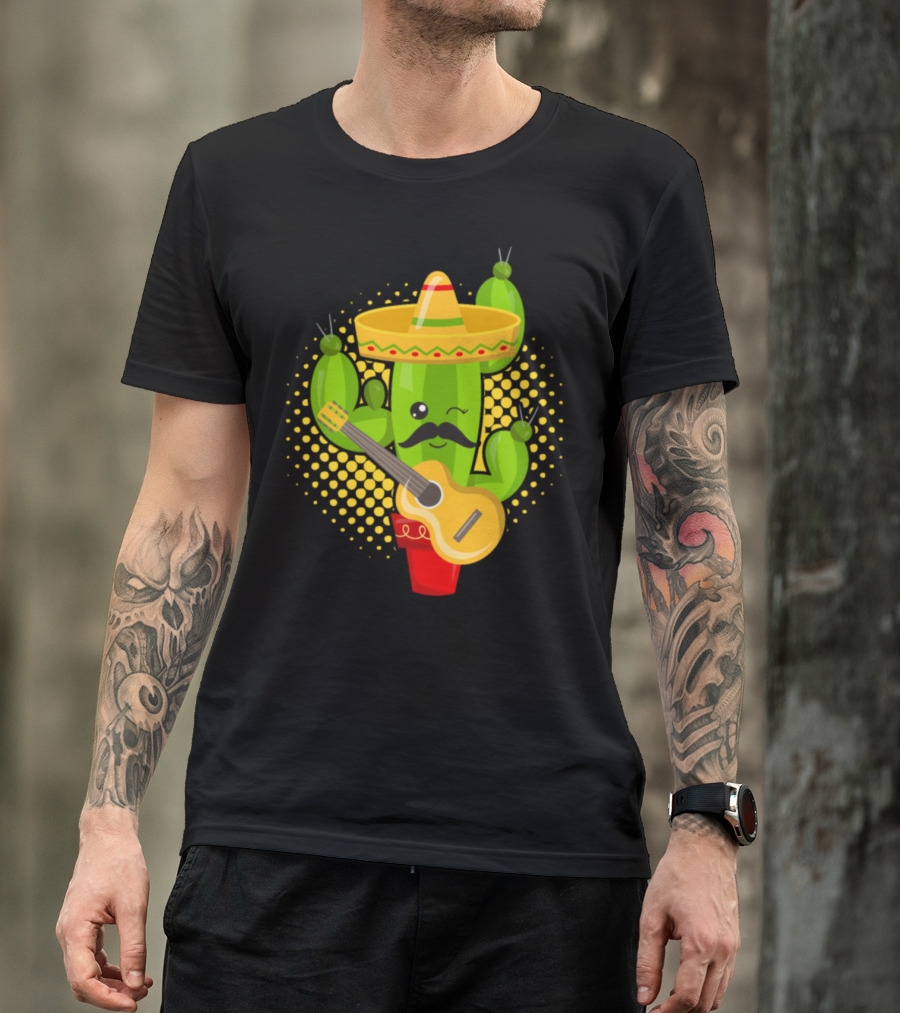 Cactus Sombrero Guitar Mustache Mexican T-Shirt