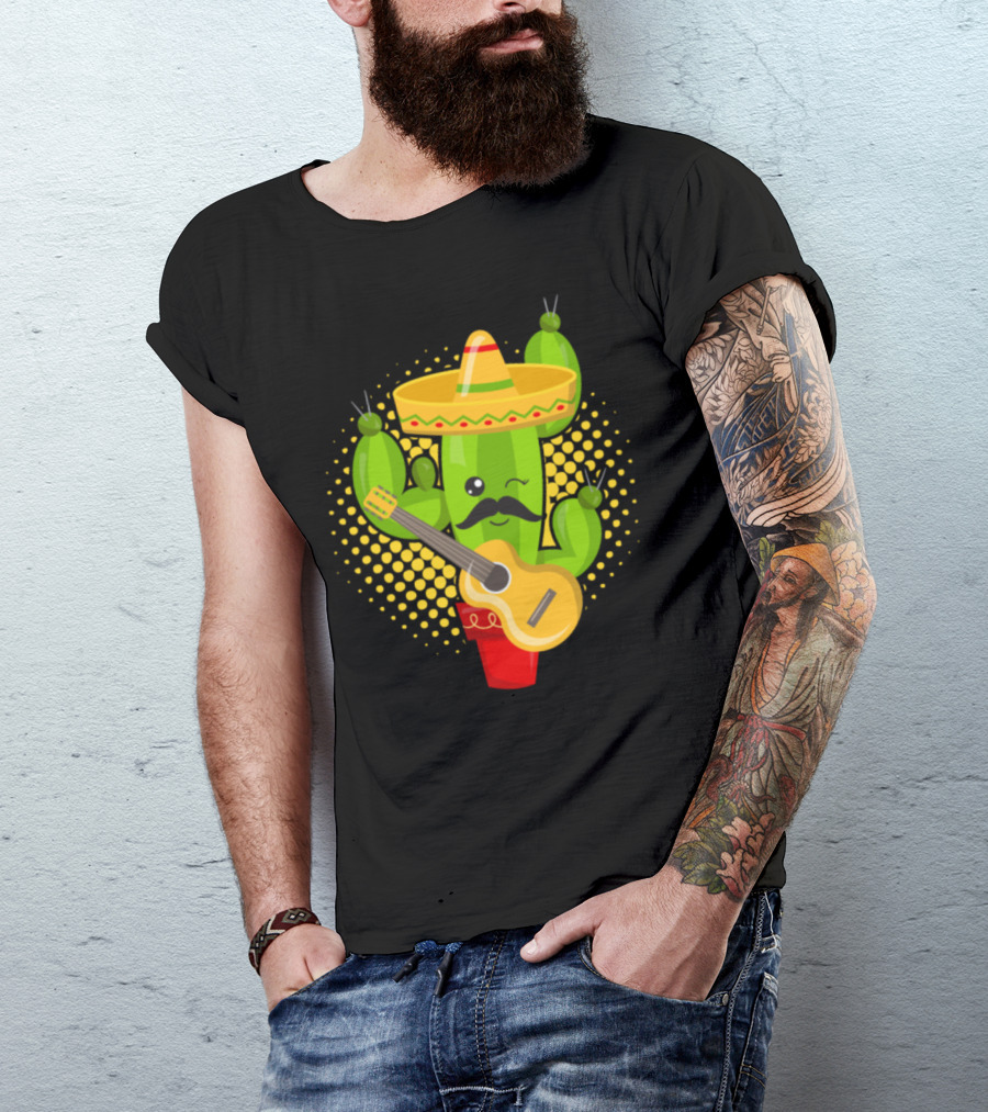 Cactus Sombrero Guitar Mustache Mexican T-Shirt