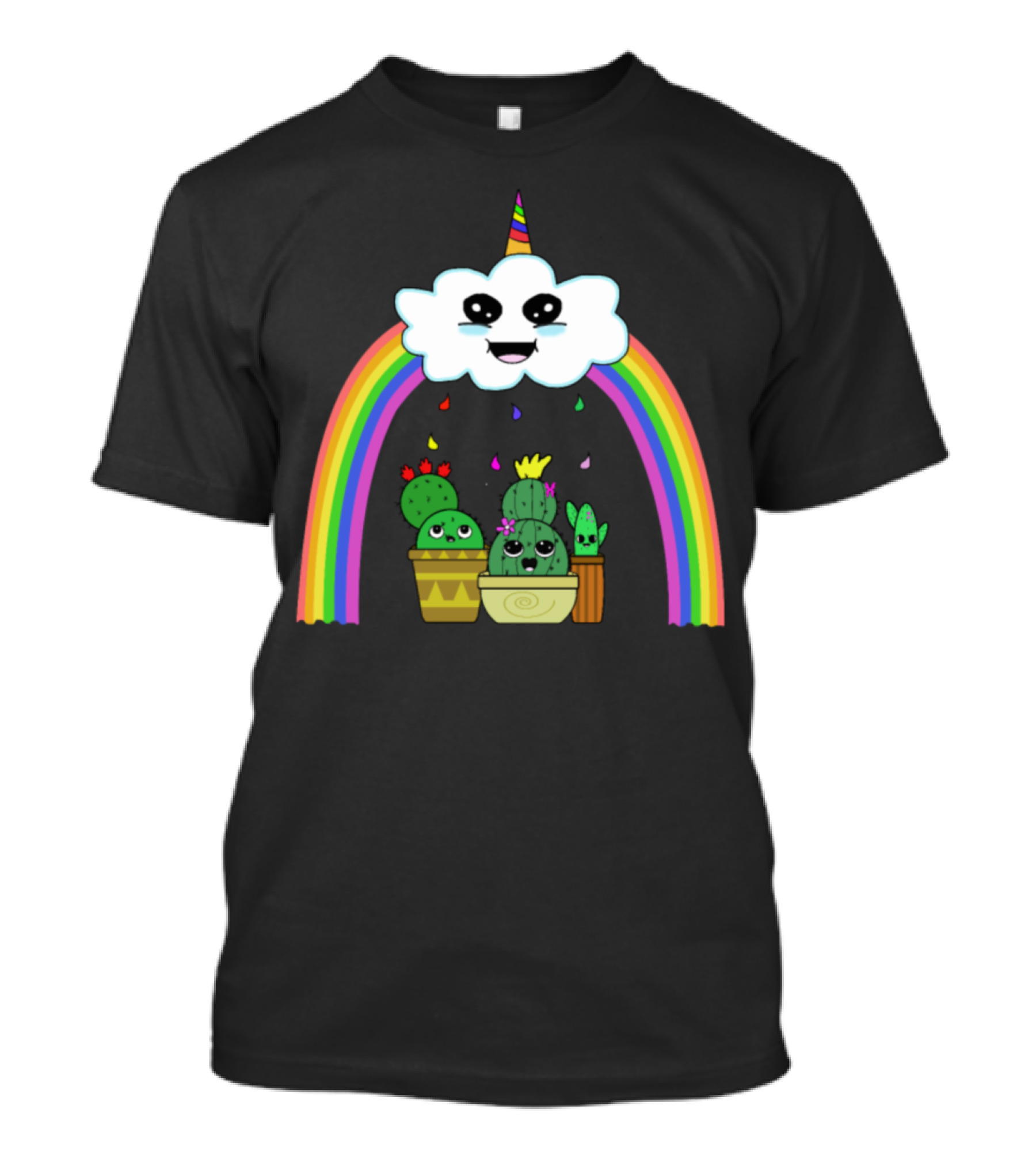 Cactus Rainbow Unicorn Cloud With Smiling Plants And Flowercontest T-Shirt