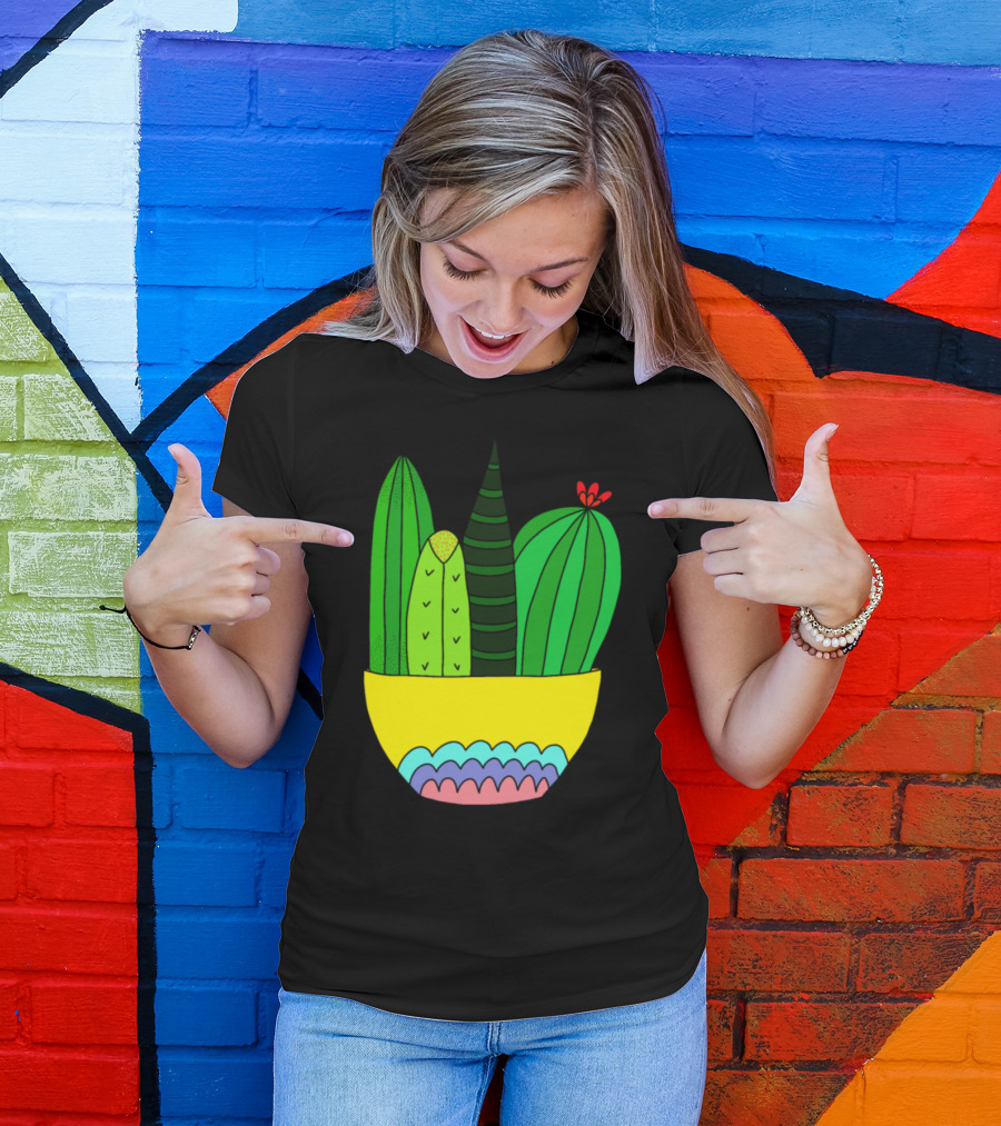 Cactus Succulent Arrangement Colorful Pot T-Shirt