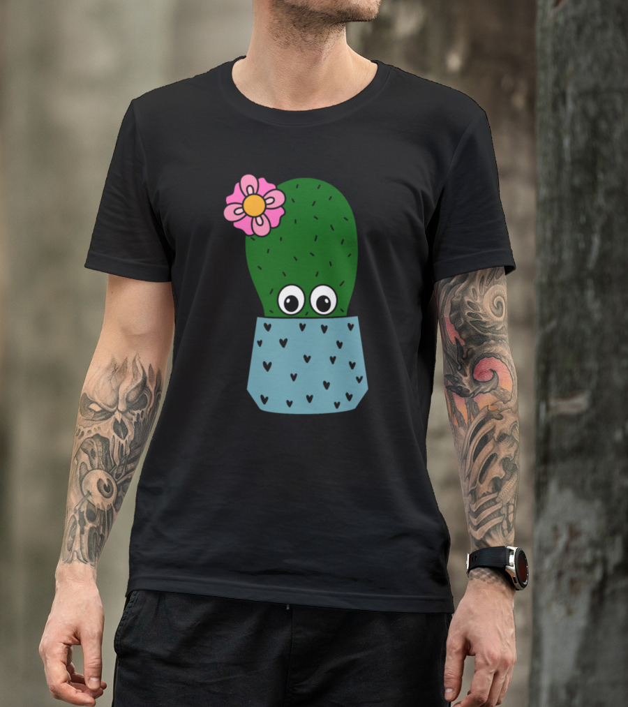 Cactus With Pretty Flower And Heart Pot T-Shirt