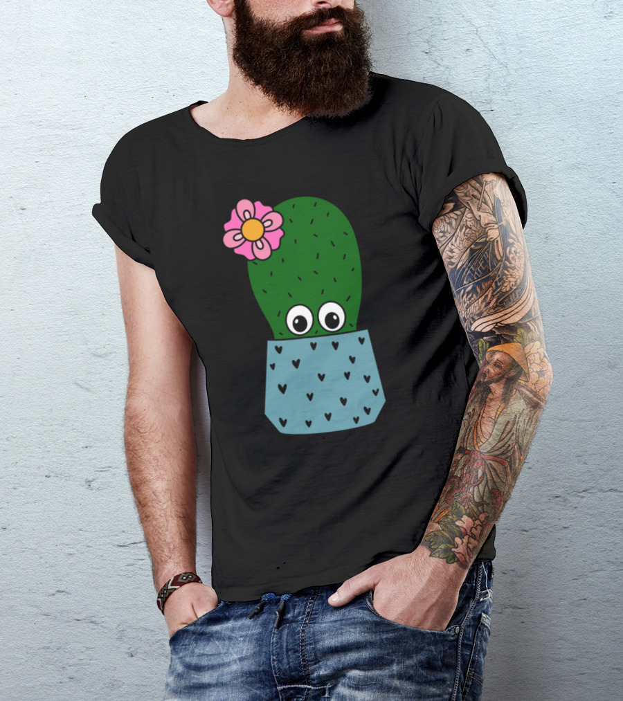 Cactus With Pretty Flower And Heart Pot T-Shirt