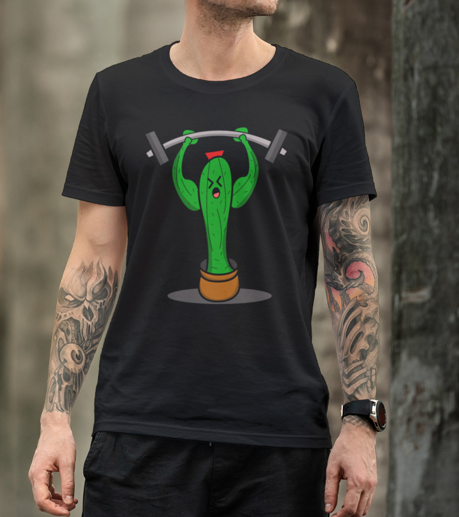Cactus Lifting Barbell Emoji Style Fitness Strength T-Shirt