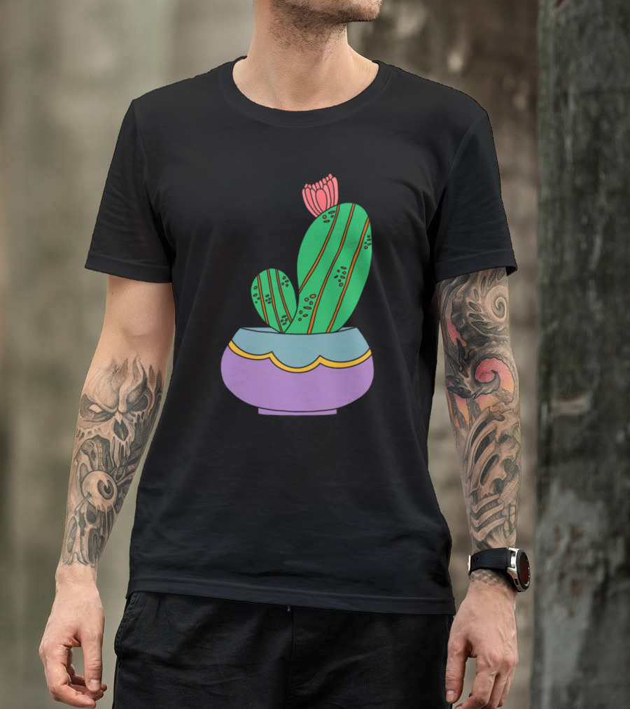 Cactus With Bloom In Colorful Pot T-Shirt