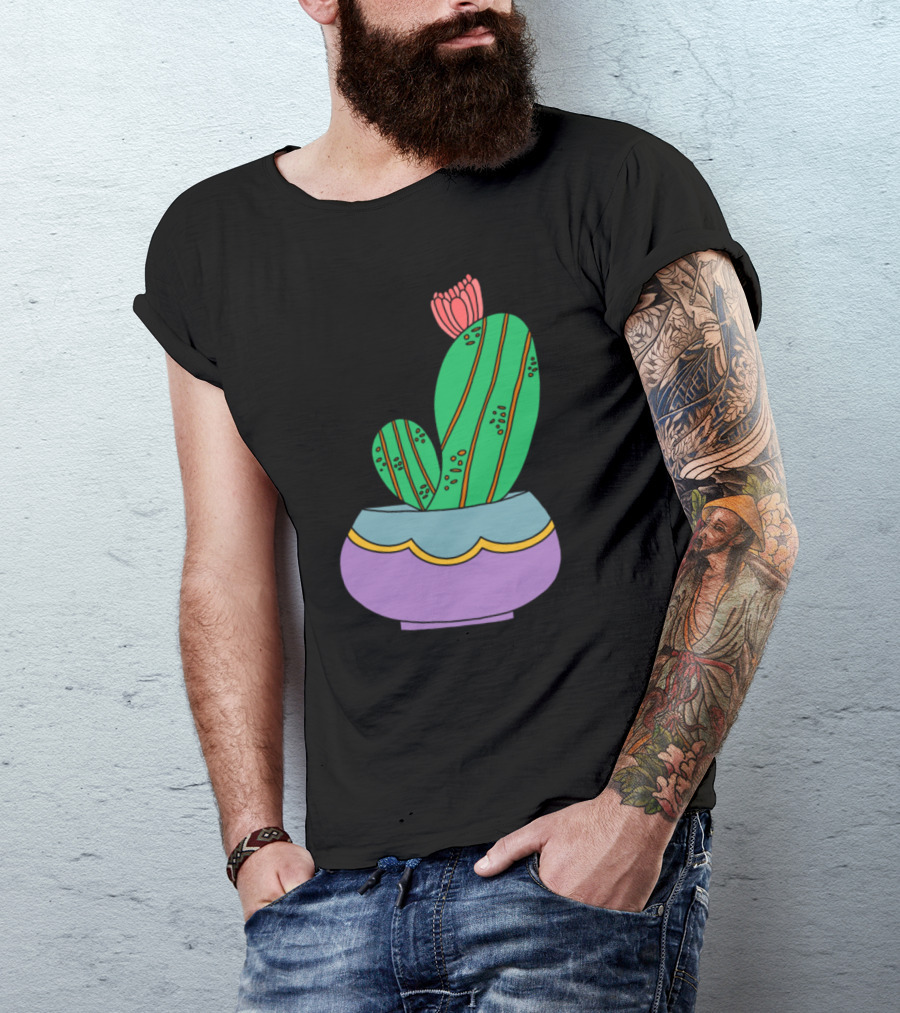 Cactus With Bloom In Colorful Pot T-Shirt