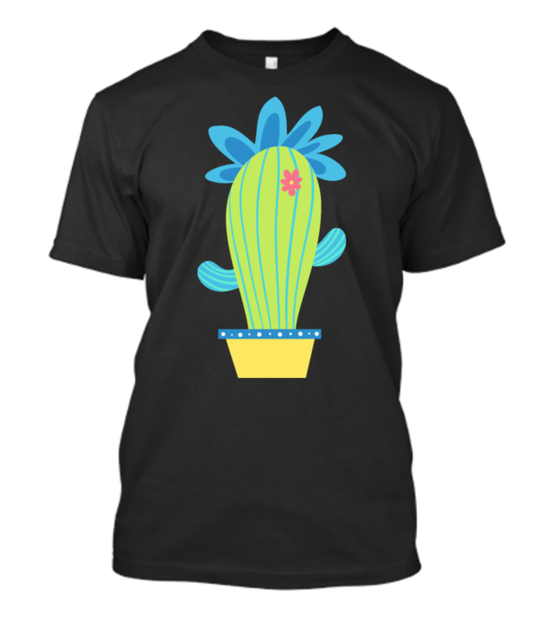Cactus With Blue Flower Crown In Yellow Polka Dot Pot T-Shirt