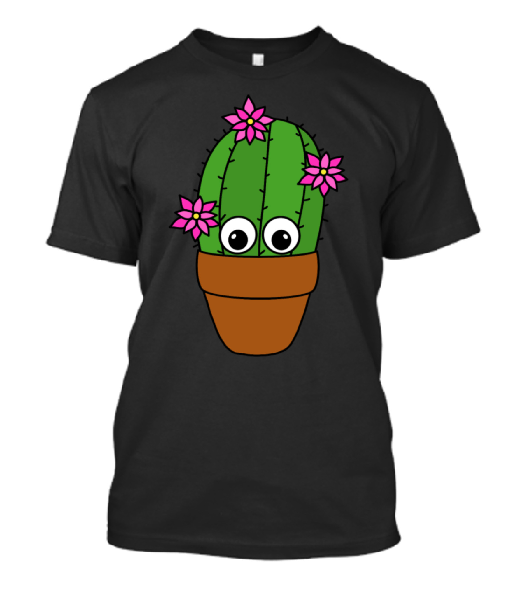 Cactus With Pretty Flowers And Cute Eyes In Pot T-Shirt
