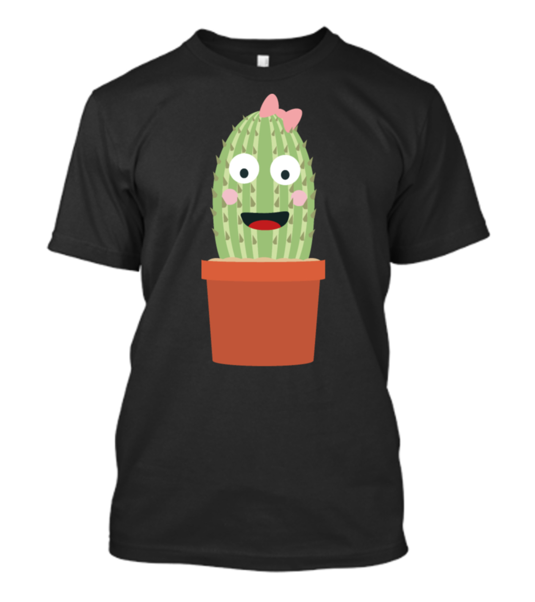 Cactus Cute Smiling Face With Pink Bow On Pot T-Shirt