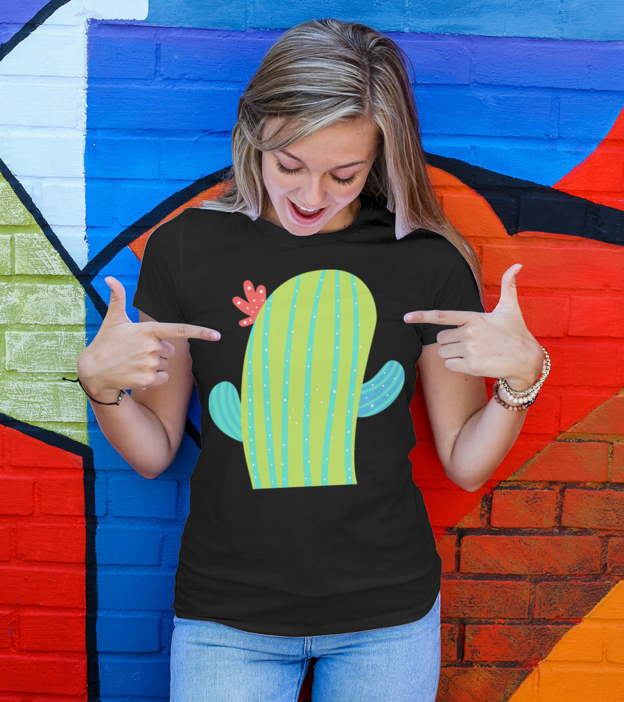 Cactus Without Pot Whimsical Striped Cartoon Blossom T-Shirt
