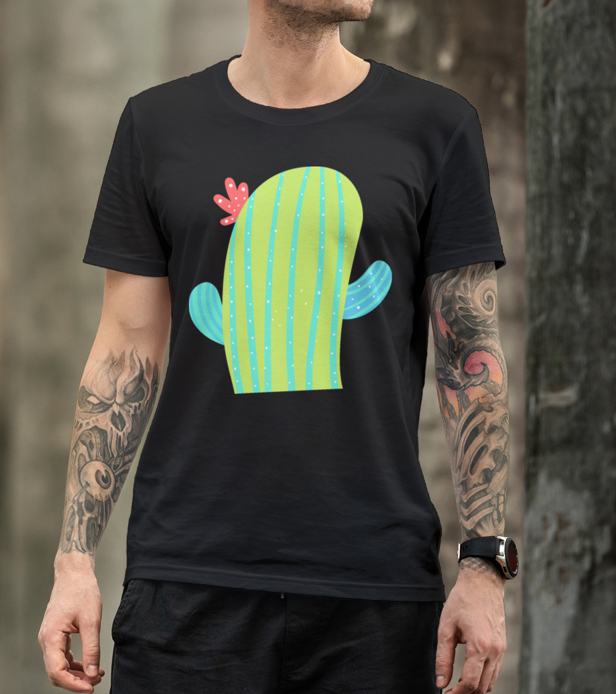 Cactus Without Pot Whimsical Striped Cartoon Blossom T-Shirt