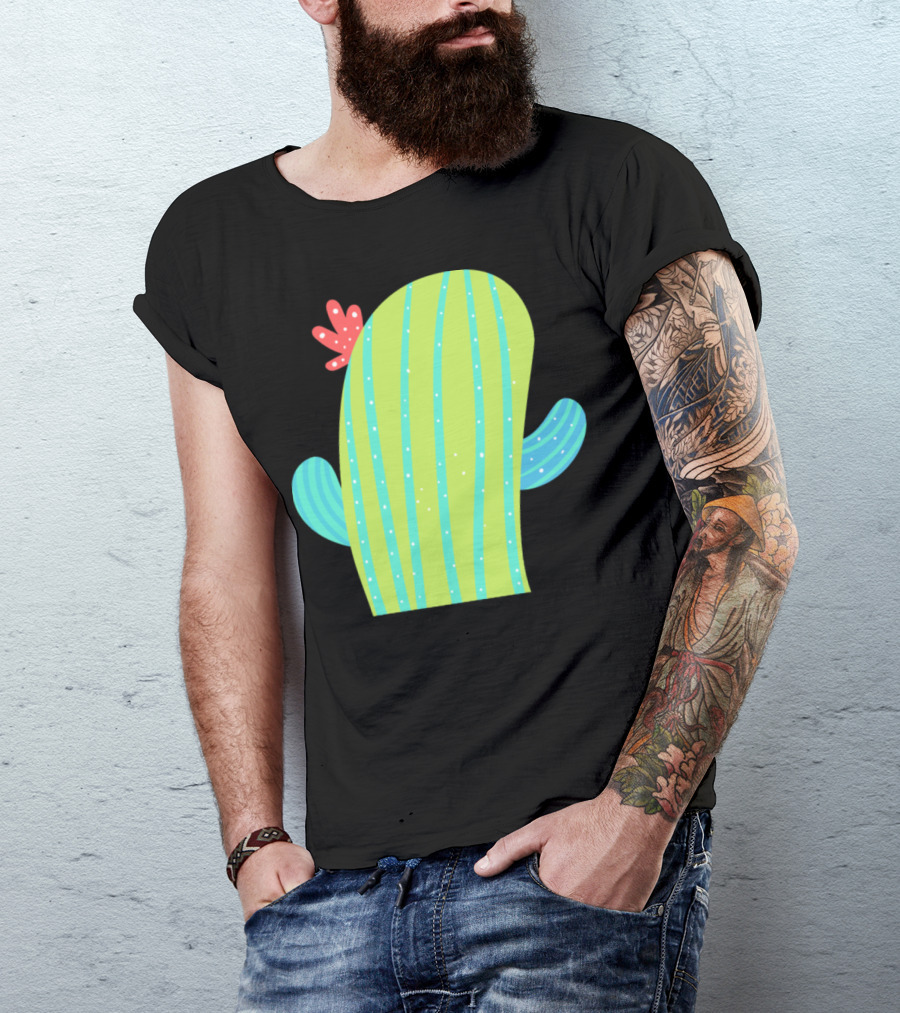 Cactus Without Pot Whimsical Striped Cartoon Blossom T-Shirt