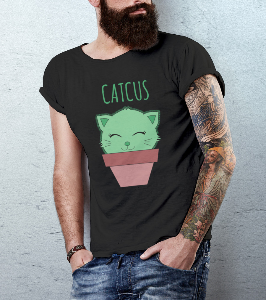 Cat Lovers Catcus Funny Cactus Cat Pun Adorable Plant Kitty T-Shirt