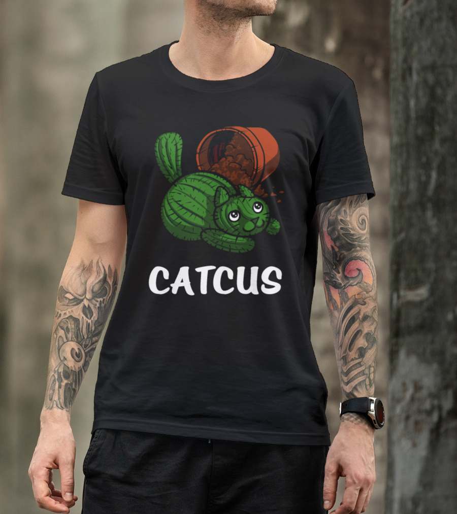 Catcus Cactus Cat Playful Spilled Pot T-Shirt