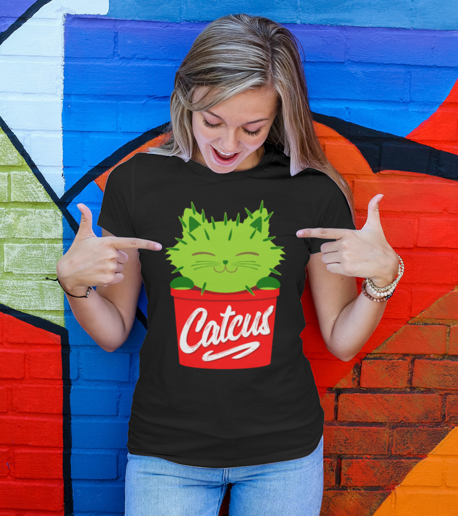 Catcus Funny Pun Cat Cactus Kitty Kitten Plant Red Pot T-Shirt