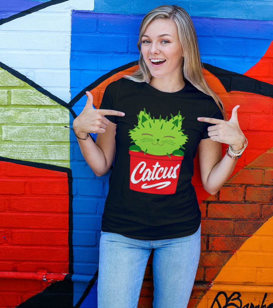 Catcus Funny Pun Cat Cactus Kitty Kitten Plant Red Pot T-Shirt