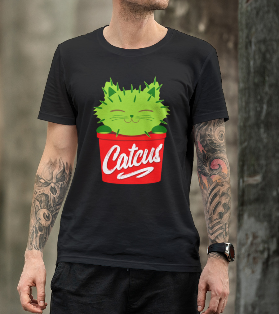 Catcus Funny Pun Cat Cactus Kitty Kitten Plant Red Pot T-Shirt